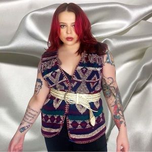 VINTAGE BOHO WESTERN KNIT VEST WITH FRINGE